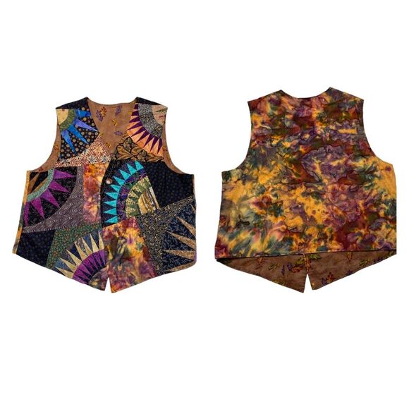 Hand Crafted Patchwork Tie-Dye Floral Print Bohemian One Button Vest Sz L/XL - Picture 16 of 16